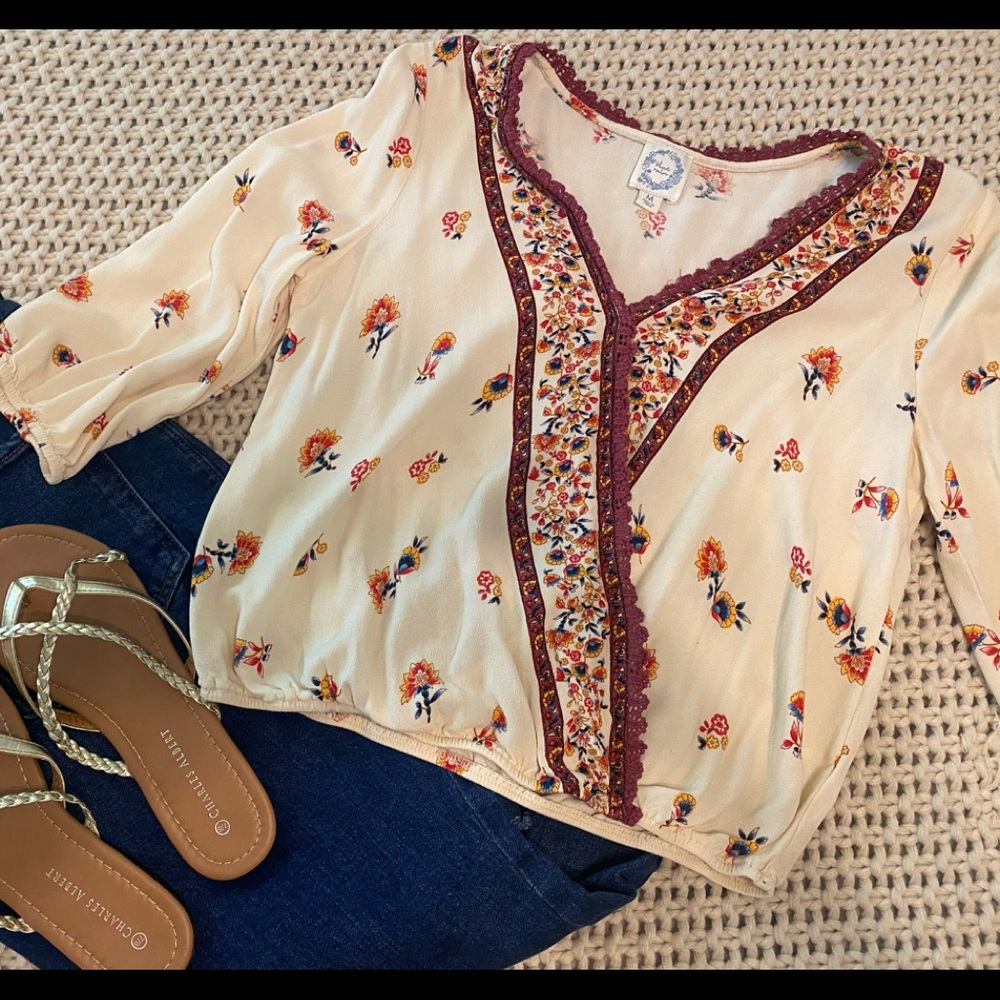 Women’s Floral Surplice Blouse, Medium